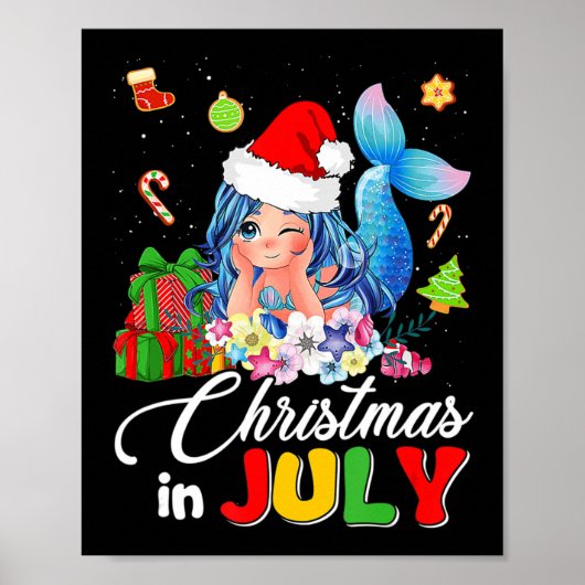Kerstmis in juli Cute Anime Mermaid Santa Hat Sum Poster (Voorkant)