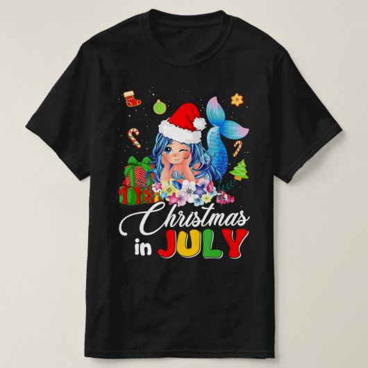 Kerstmis in juli Cute Anime Mermaid Santa Hat Sum T-shirt (Design voorkant)