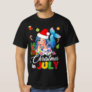 Kerstmis in juli Cute Anime Mermaid Santa Hat Sum T-shirt