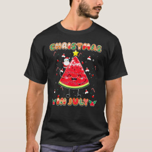 Kerstmis in juli Cute Watermelon Tree Santa Summe T-shirt
