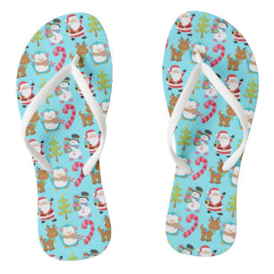 Kerstmis in juli Cute Winter Blue Santa Snowman Teenslippers