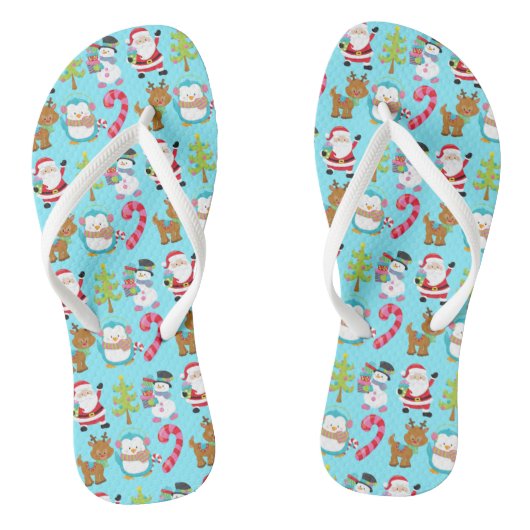 Kerstmis in juli Cute Winter Blue Santa Snowman Teenslippers (Voetbed)
