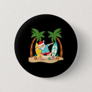 Kerstmis in juli Dabbing Kerstman Tropisch Strand  Ronde Button 5,7 Cm