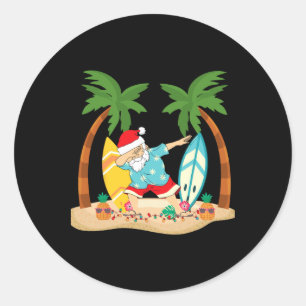 Kerstmis in juli Dabbing Kerstman Tropisch Strand Ronde Sticker
