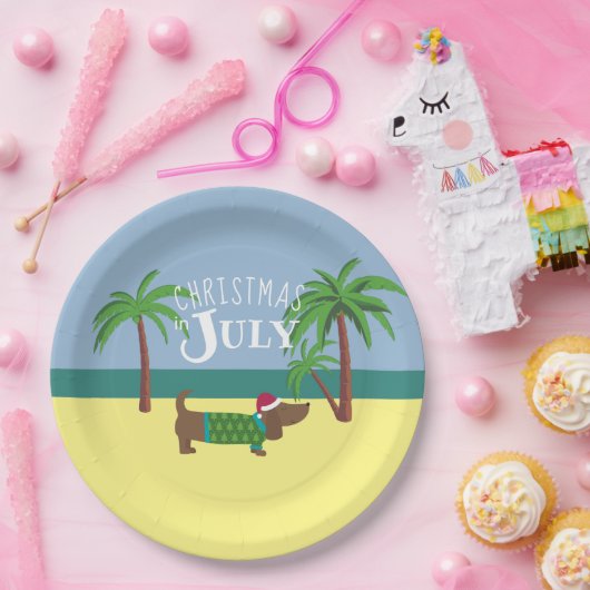 Kerstmis in juli Dachshund Party Papieren Bordje (Feest)