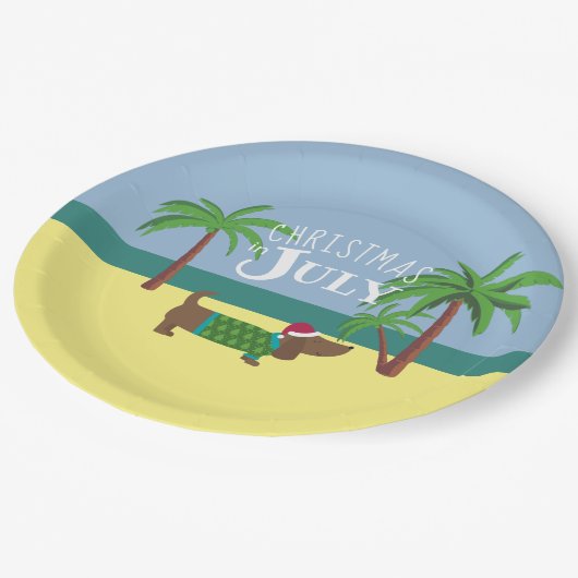 Kerstmis in juli Dachshund Party Papieren Bordje (Gekanteld)