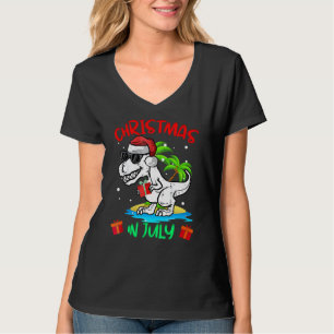 Kerstmis in juli dinosaurus zomerstrand Kinder jon T-shirt