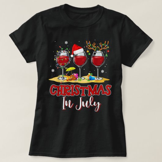 Kerstmis in juli drie glas rode wijn zomer 2 t-shirt (Design voorkant)