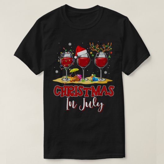 Kerstmis in juli drie glas rode wijn zomer 2 t-shirt (Design voorkant)