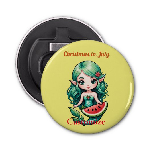 Kerstmis in juli Elf Zeemeermin Thunder_Cove Button Flesopener (Voorkant)