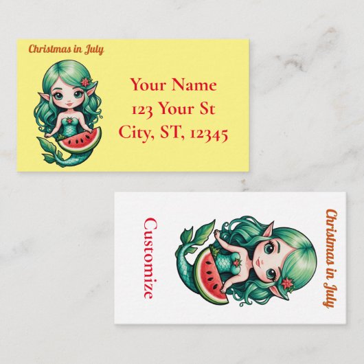 Kerstmis in juli Elf Zeemeermin Thunder_Cove Visitekaartje (Voorkant / Achterkant)