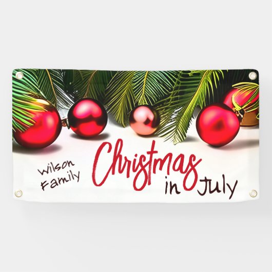 Kerstmis in juli Familie Reünie Zomer Zwembad Part Spandoek (Horizontaal)