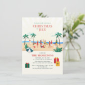 Kerstmis in juli familie strandtrip kaart (Staand voorkant)
