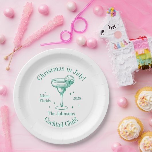 Kerstmis in juli Familienaam Cocktail Party Papieren Bordje (Feest)