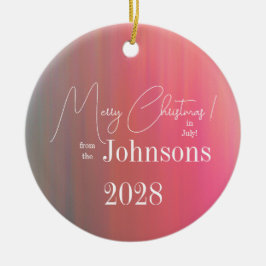 Kerstmis in Juli Familienaam en Jaar Keramisch Ornament