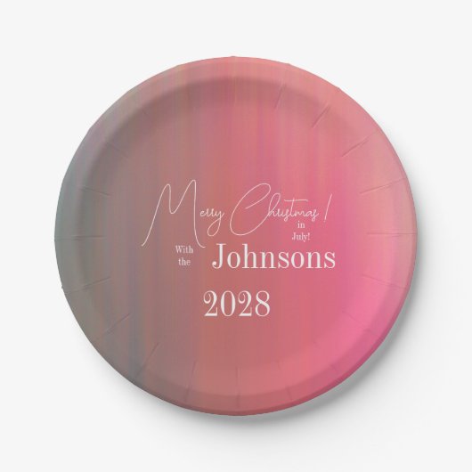 Kerstmis in Juli Familienaam en Jaar Papieren Bordje (Voorkant)