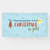Kerstmis in juli Familienaam Summer Party Blue Spandoek (Horizontaal)
