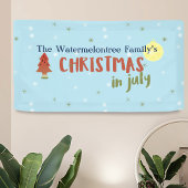 Kerstmis in juli Familienaam Summer Party Blue Spandoek