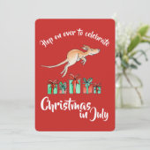 Kerstmis in juli feest kangoeroe hop over kaart (Staand voorkant)