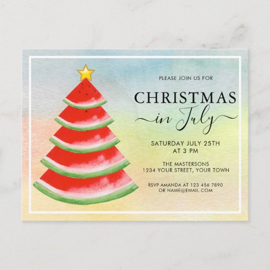 Kerstmis in juli feest Watermeloen Uitnodiging Briefkaart (Voorkant)