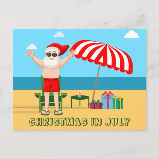 Kerstmis in juli-feest Zomer Kerstman Strand Briefkaart (Voorkant)