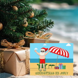 Kerstmis in juli-feest Zomer Kerstman Strand Briefkaart