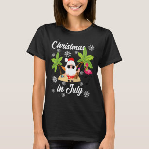 Kerstmis in juli Flamingo en Hawaiaanse minnaar  T-shirt