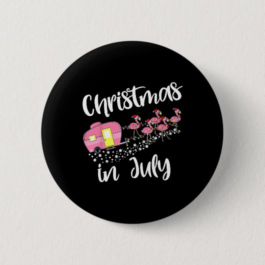 Kerstmis in juli flamingo kampeerder ronde button 5,7 cm (Voorkant)