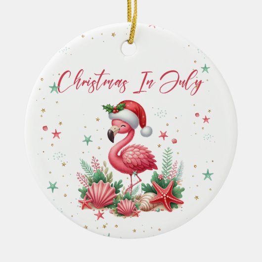Kerstmis in juli Flamingo Keramisch Ornament (Voorkant)