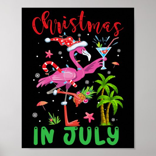 Kerstmis in juli Flamingo Kerstman Zomer Kerstmis  Poster (Voorkant)