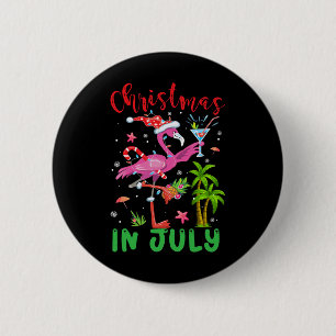 Kerstmis in juli Flamingo Kerstman Zomer Kerstmis  Ronde Button 5,7 Cm