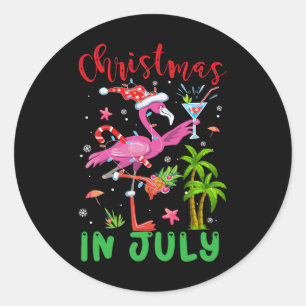 Kerstmis in juli Flamingo Kerstman Zomer Kerstmis  Ronde Sticker