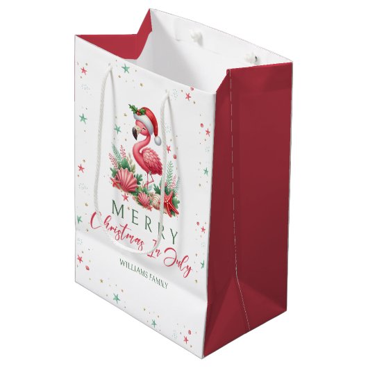 Kerstmis in juli Flamingo Medium Cadeauzakje (Voorkant Gekanteld)