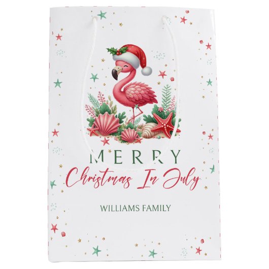 Kerstmis in juli Flamingo Medium Cadeauzakje (Voorkant)