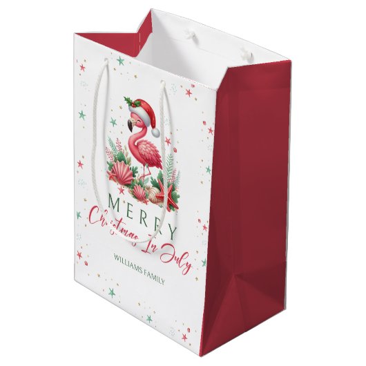 Kerstmis in juli Flamingo Medium Cadeauzakje (Achterkant Gekanteld)