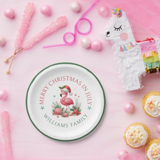 Kerstmis in juli Flamingo Papieren Bordje (Feest)