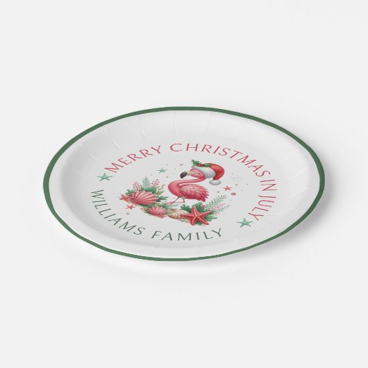 Kerstmis in juli Flamingo Papieren Bordje (Gekanteld)