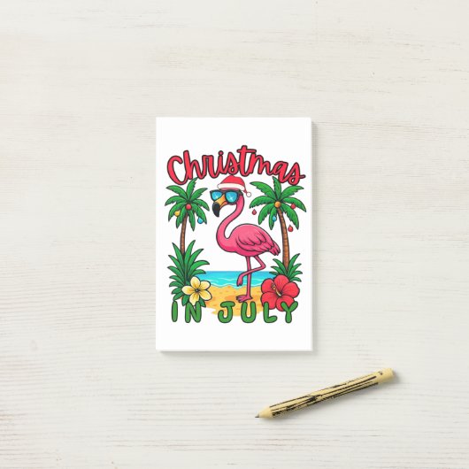 Kerstmis in juli Flamingo Post-it® Notes (Op bureau)