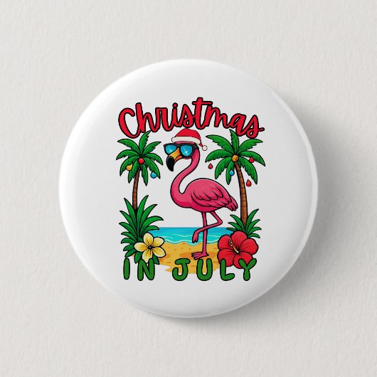 Kerstmis in juli Flamingo Ronde Button 5,7 Cm (Voorkant)