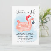 Kerstmis in juli Flamingo Summer Pool Party Uitnod Kaart (Staand voorkant)