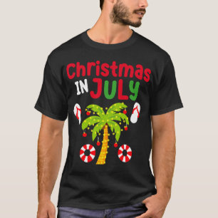 Kerstmis in juli Flamingo Surfen Kokosnoot Tree Su T-shirt