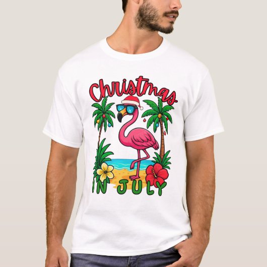 Kerstmis in juli Flamingo T-shirt (Voorkant)