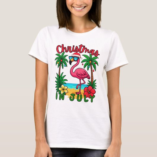 Kerstmis in juli Flamingo T-shirt (Voorkant)