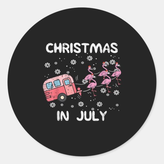 Kerstmis in juli Flamingo Trailer Summer Kam. Ronde Sticker (Voorkant)