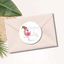 Kerstmis in juli Flamingo Tropical Ronde Sticker