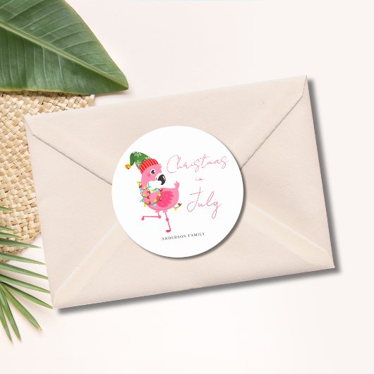 Kerstmis in juli Flamingo Tropical Ronde Sticker