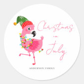 Kerstmis in juli Flamingo Tropical Ronde Sticker (Voorkant)