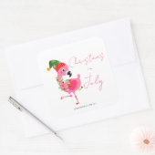 Kerstmis in juli Flamingo Vierkante Sticker (Envelop)