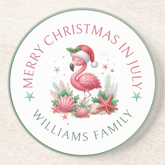 Kerstmis in juli Flamingo Zandsteen Onderzetter (Voorkant)