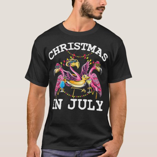 Kerstmis in juli Funny Pink Flamingos Drink Su T-shirt (Voorkant)